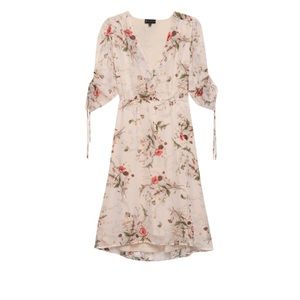 Ember Ruch Sleeve Botanical Floral V-Neck Dress